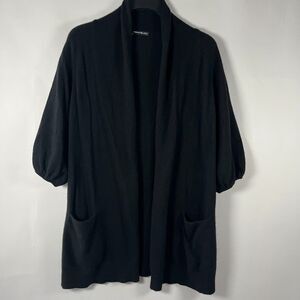 Penny Black 100%‎ Cashmere Cardigan Sweater Large Black Elbow Length Sleeve